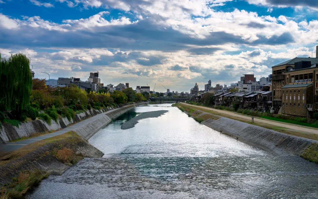 The Kamo River running through central Kyoto