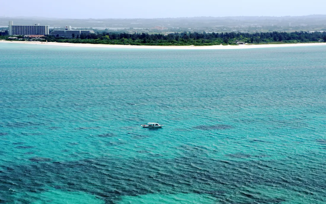 The turquoise shallows off Yonaha Maehama beach on Miyakojima, Okinawa